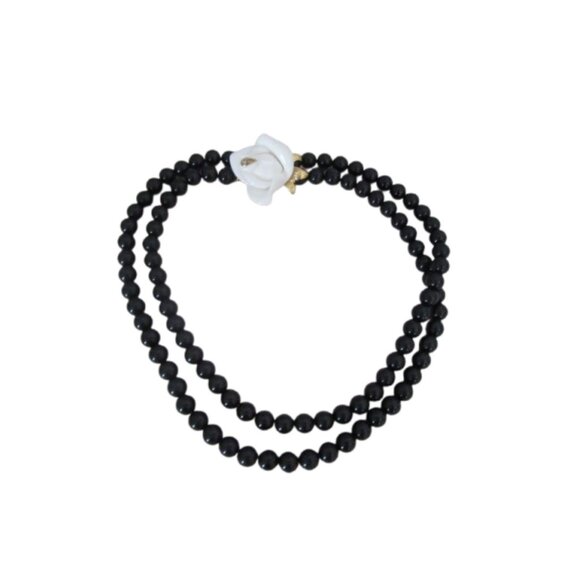 Kenneth Jay Lane For Avon Midnight Rose Necklace Vintage 80s Double Strand Black - Picture 5 of 8